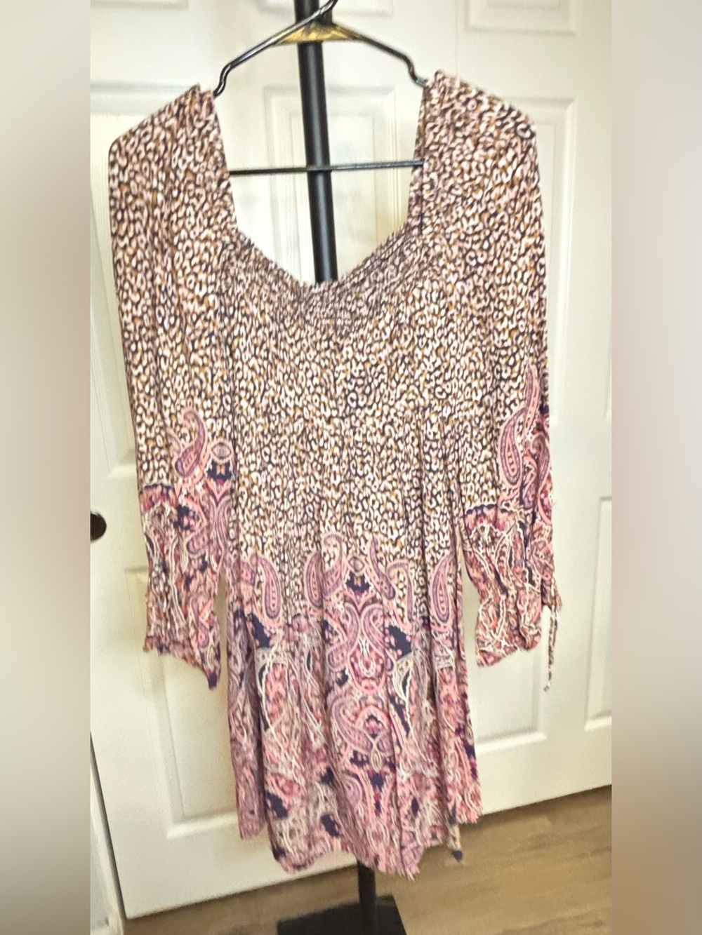 Maeve Brown and Pink Paisley & Leopard Smocked Peasant Dress - Picture 9 of 9